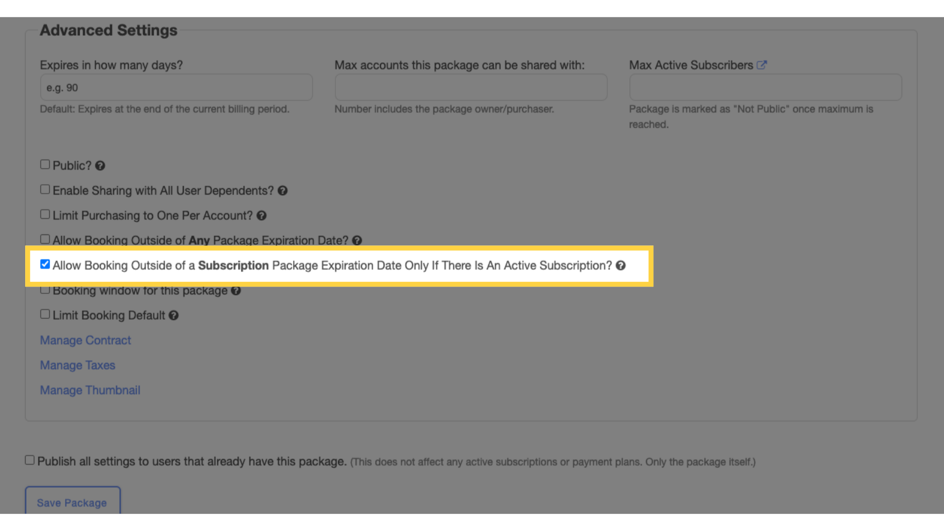 Tick checkbox to limit booking option.
