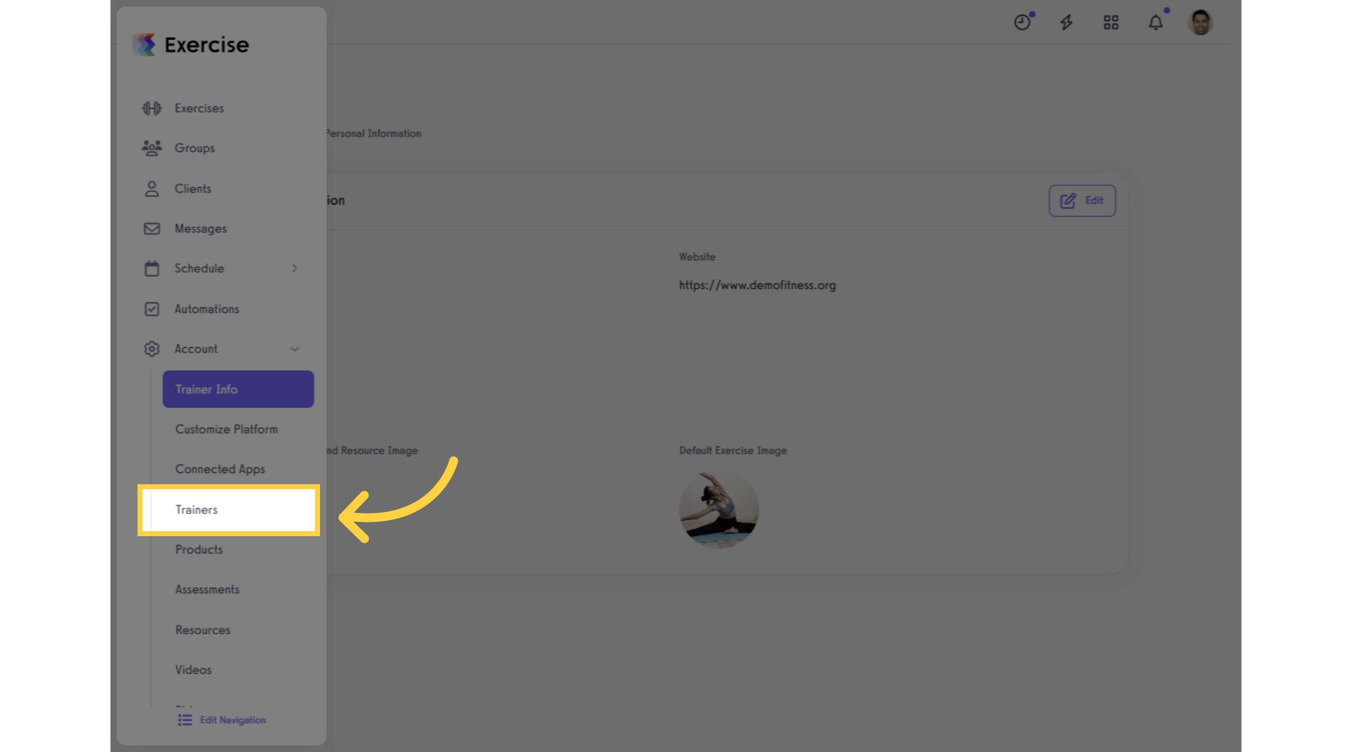 Click on the “Trainers” tab on the left sidebar.