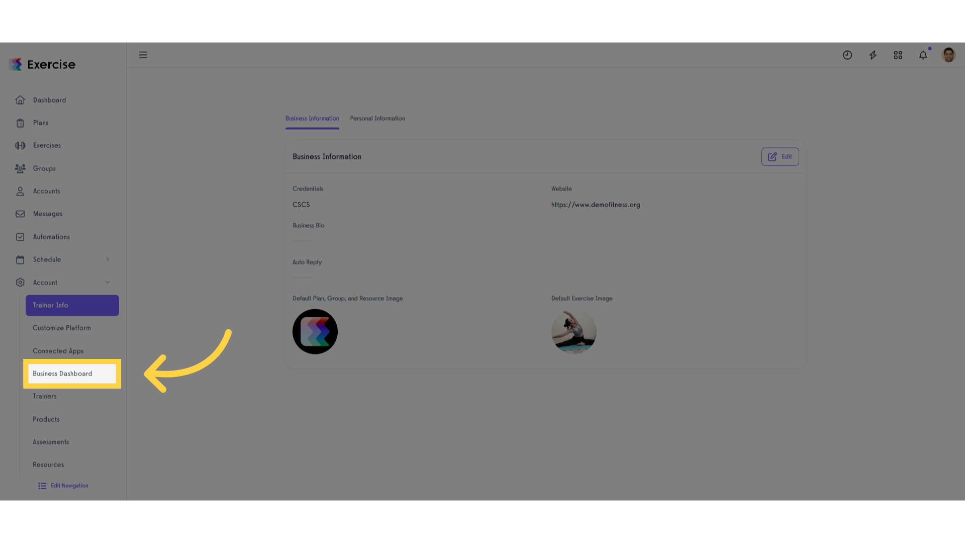 Click 'Business Dashboard'