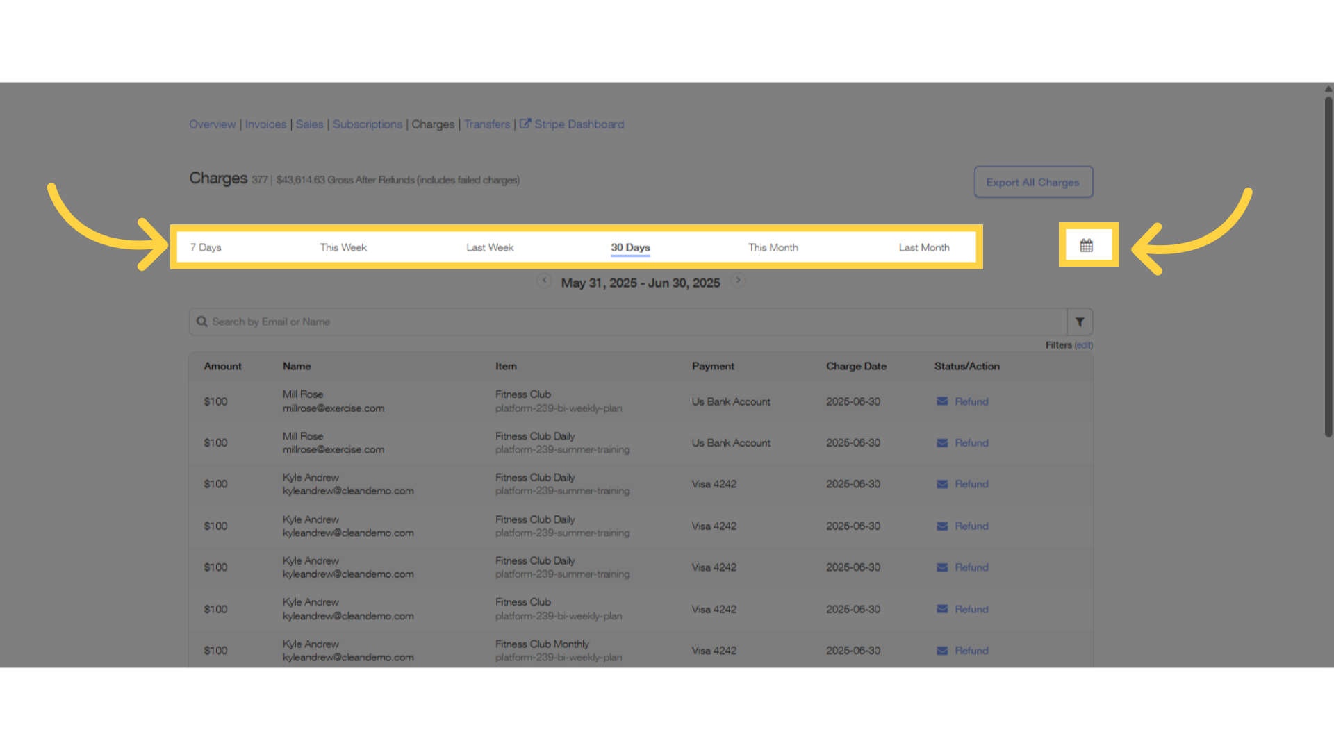 Select the date range and click on the filters button.