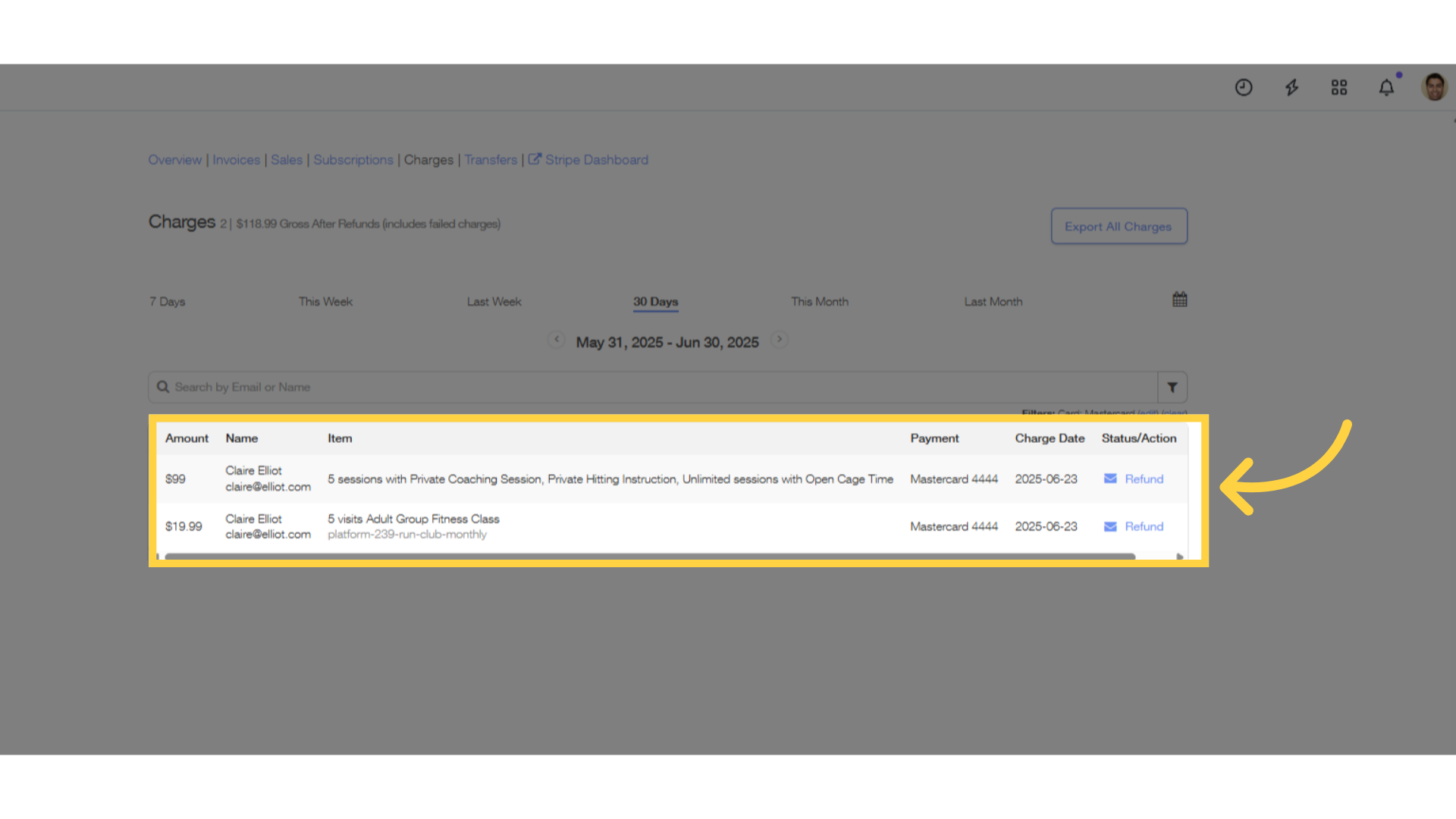 Able to view card type filter.
