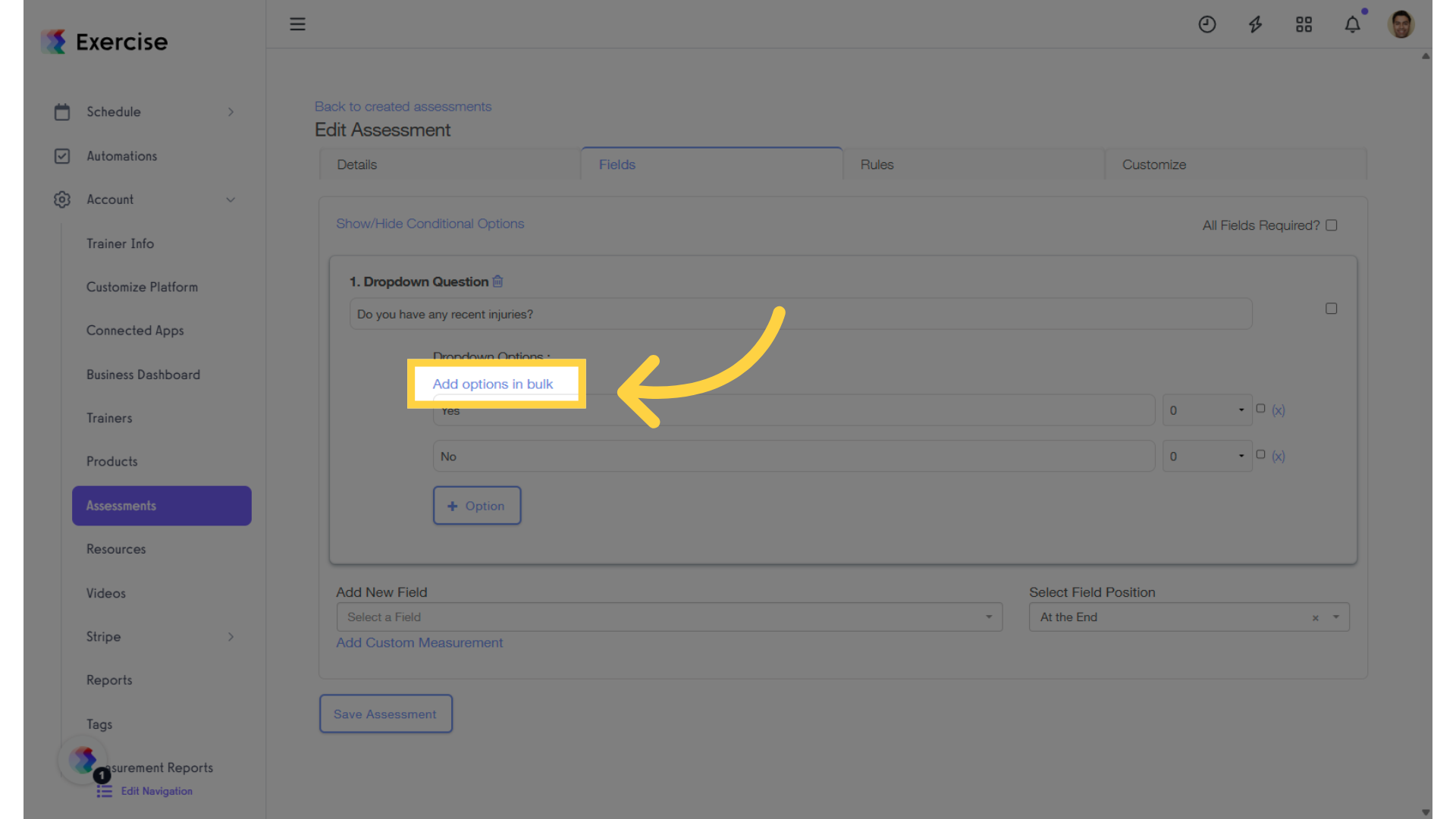 Click 'Add options in bulk.'