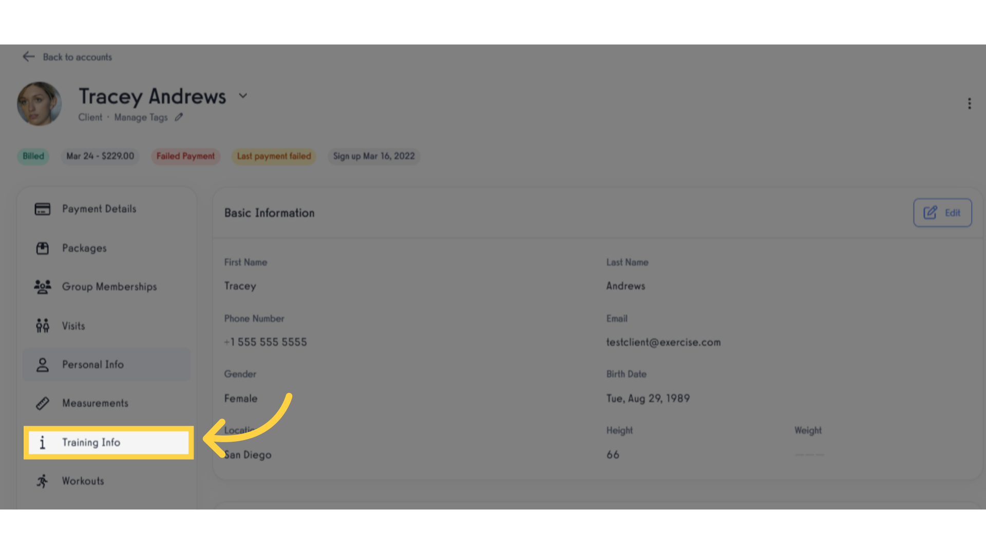 Click 'Training Info'.