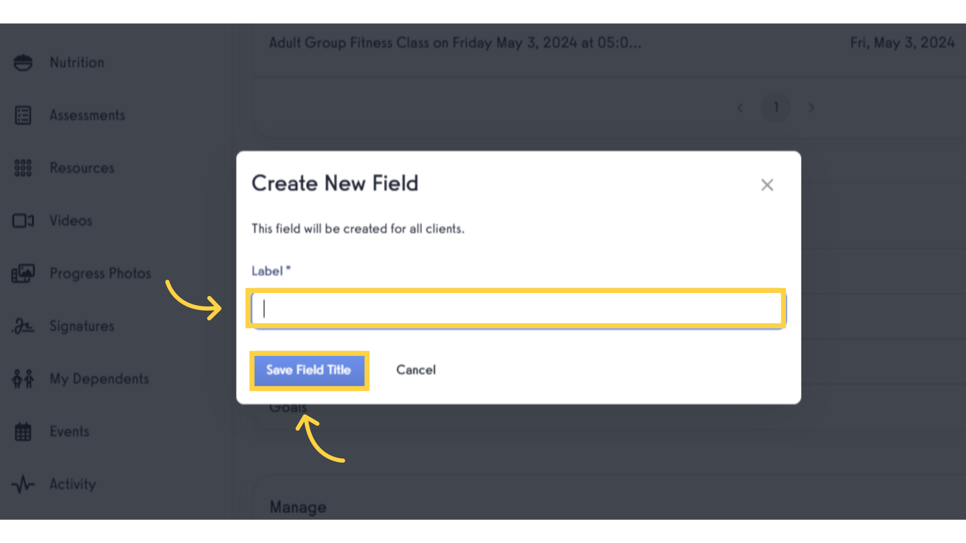 Enter the new note's name in the 'Label' text box.