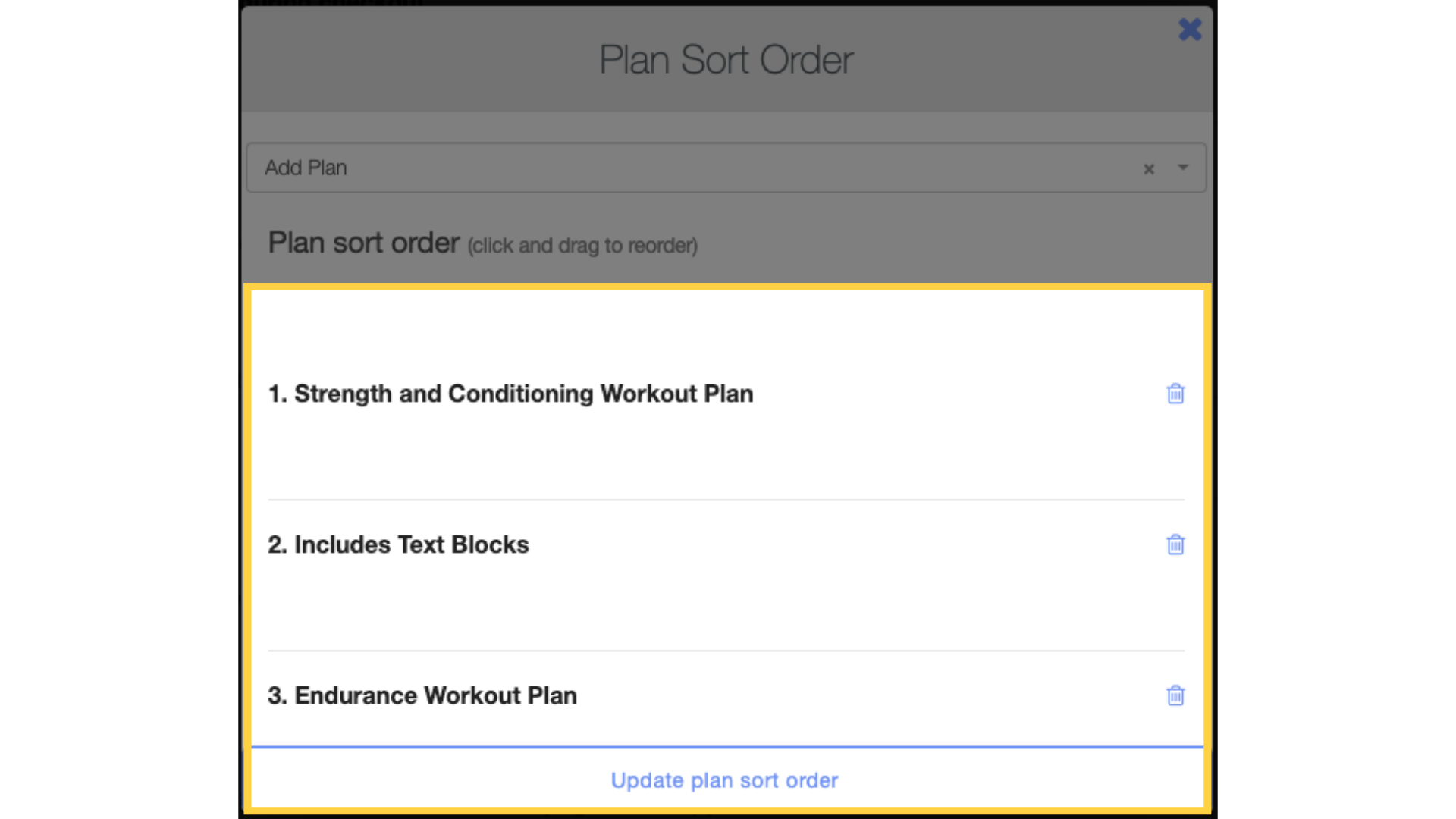 Update plan sort order