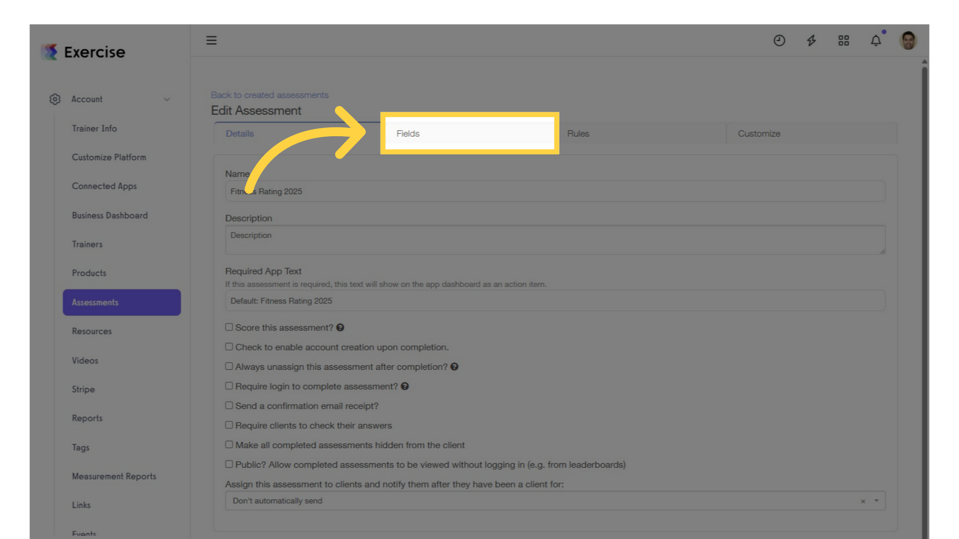 Click 'Fields' tab.