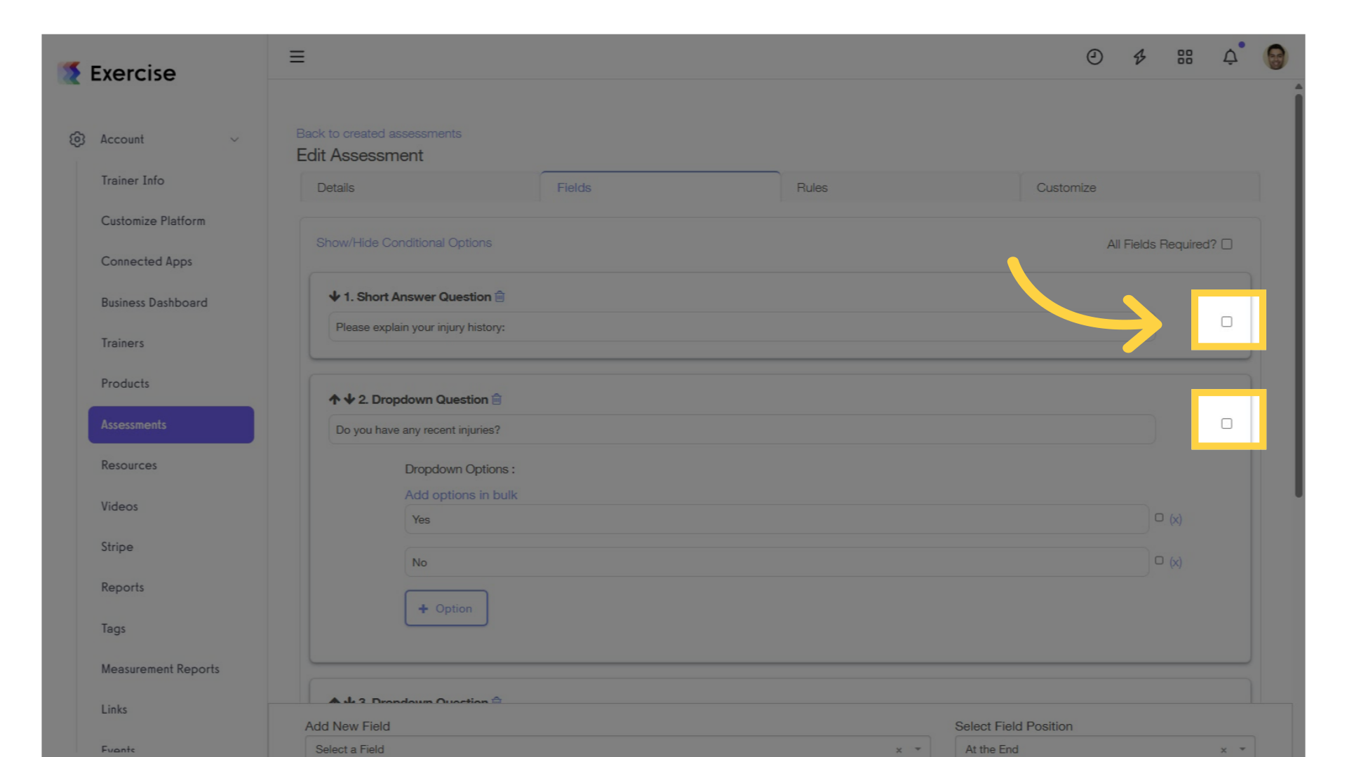 Check the 'Required' checkbox for each question.