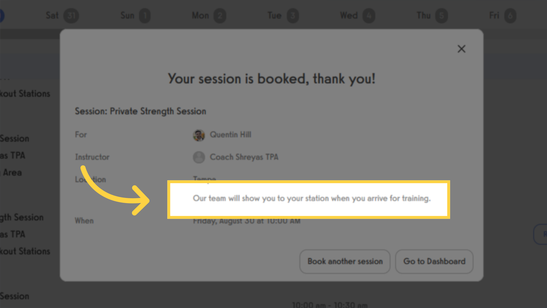 Here is how the description is displayed after someone books a session.