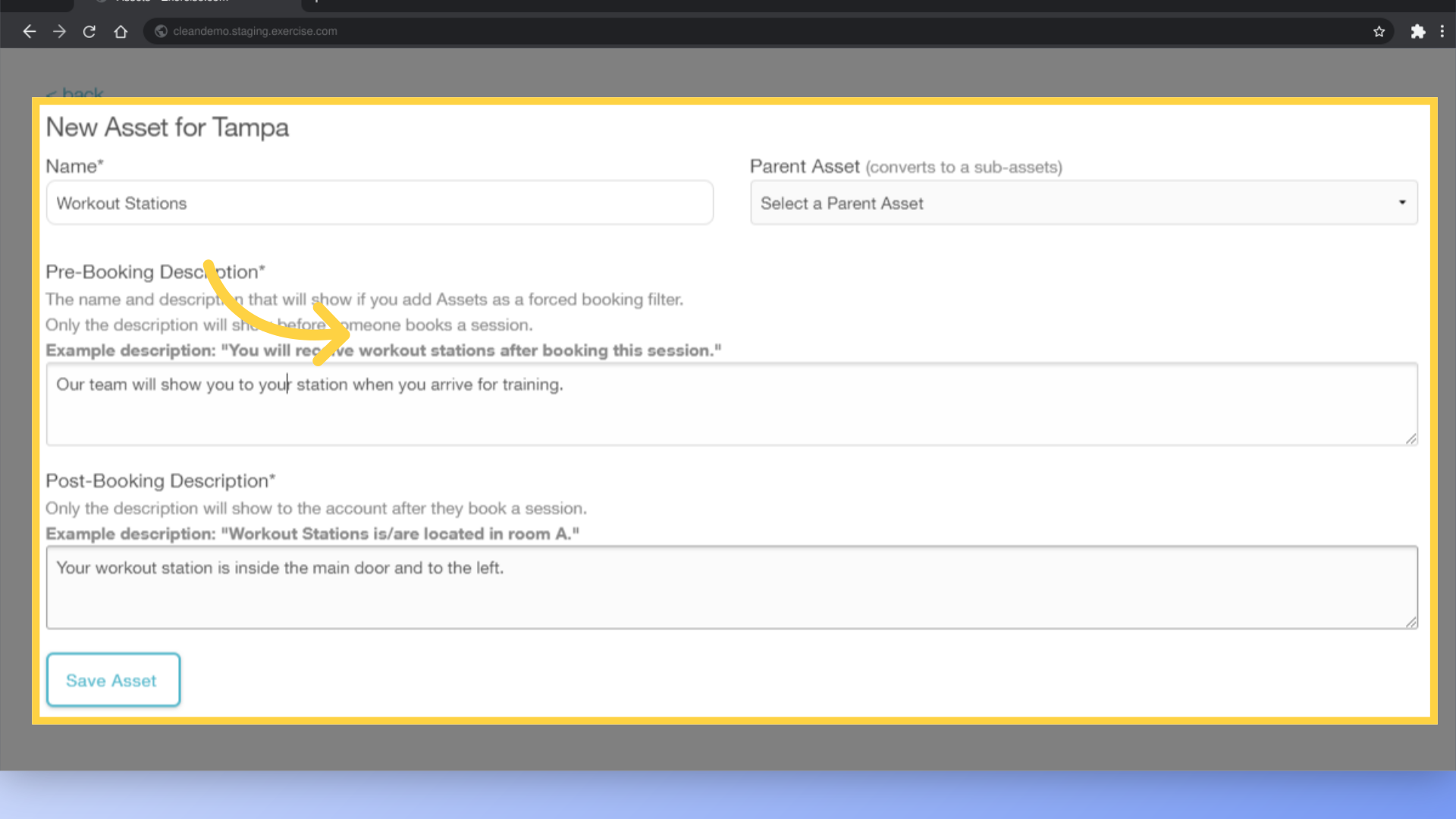 Review and Confirm your settings for the Parent Asset.