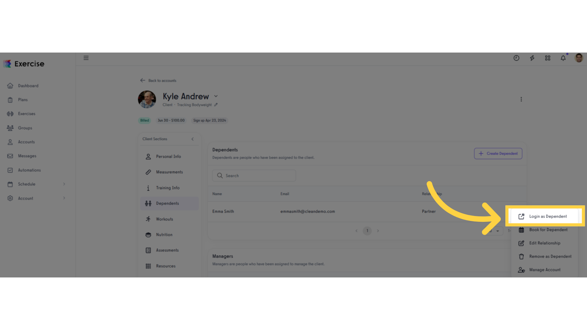 Click 'Login as Dependent'.