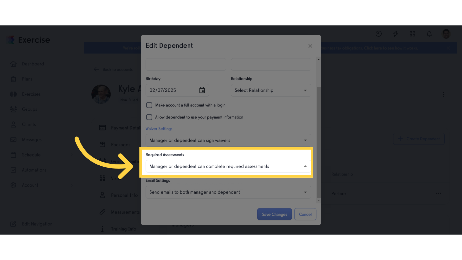 Select Required Assessments.