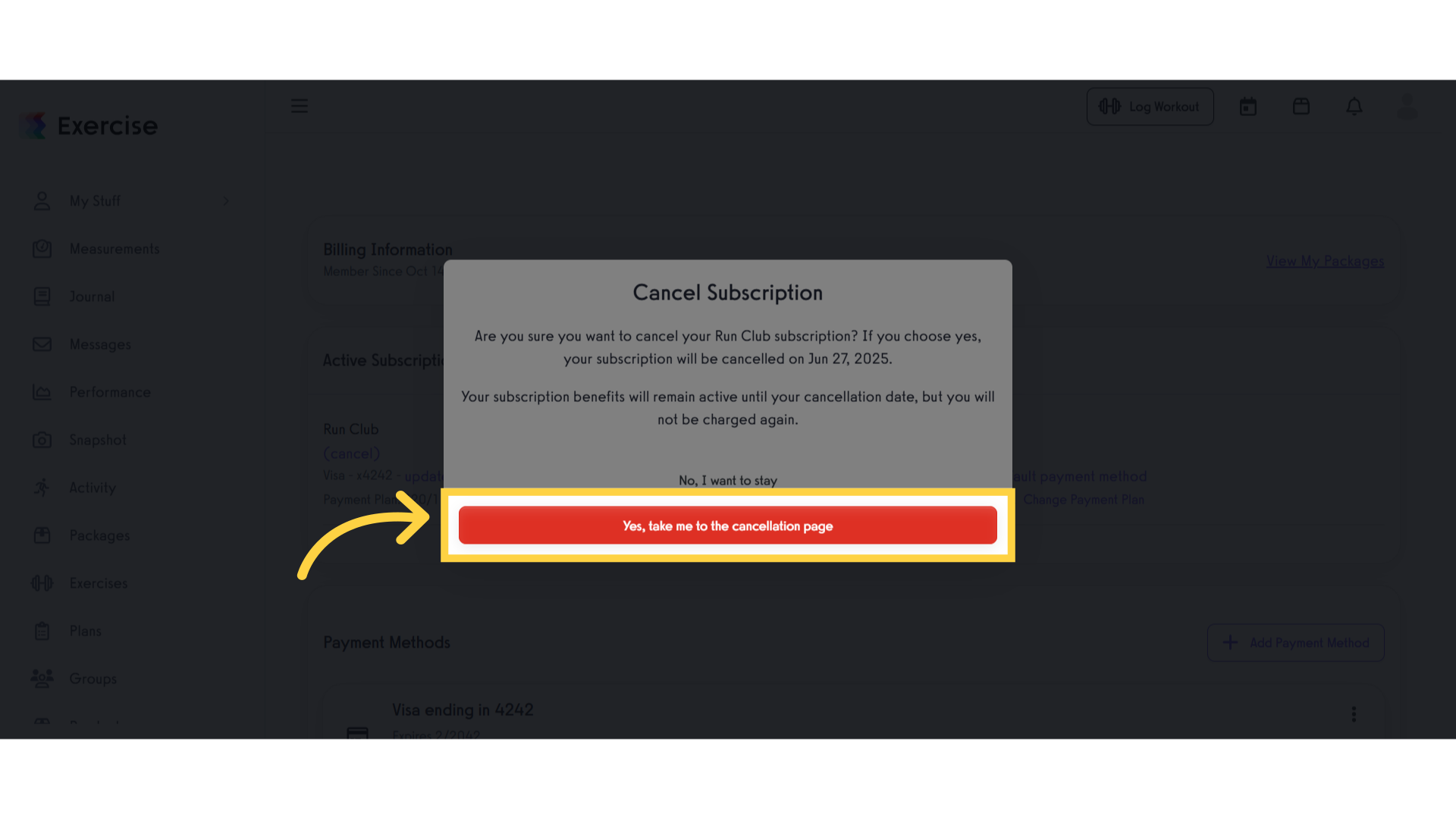 Click 'Yes, take me to the cancellation page' button
