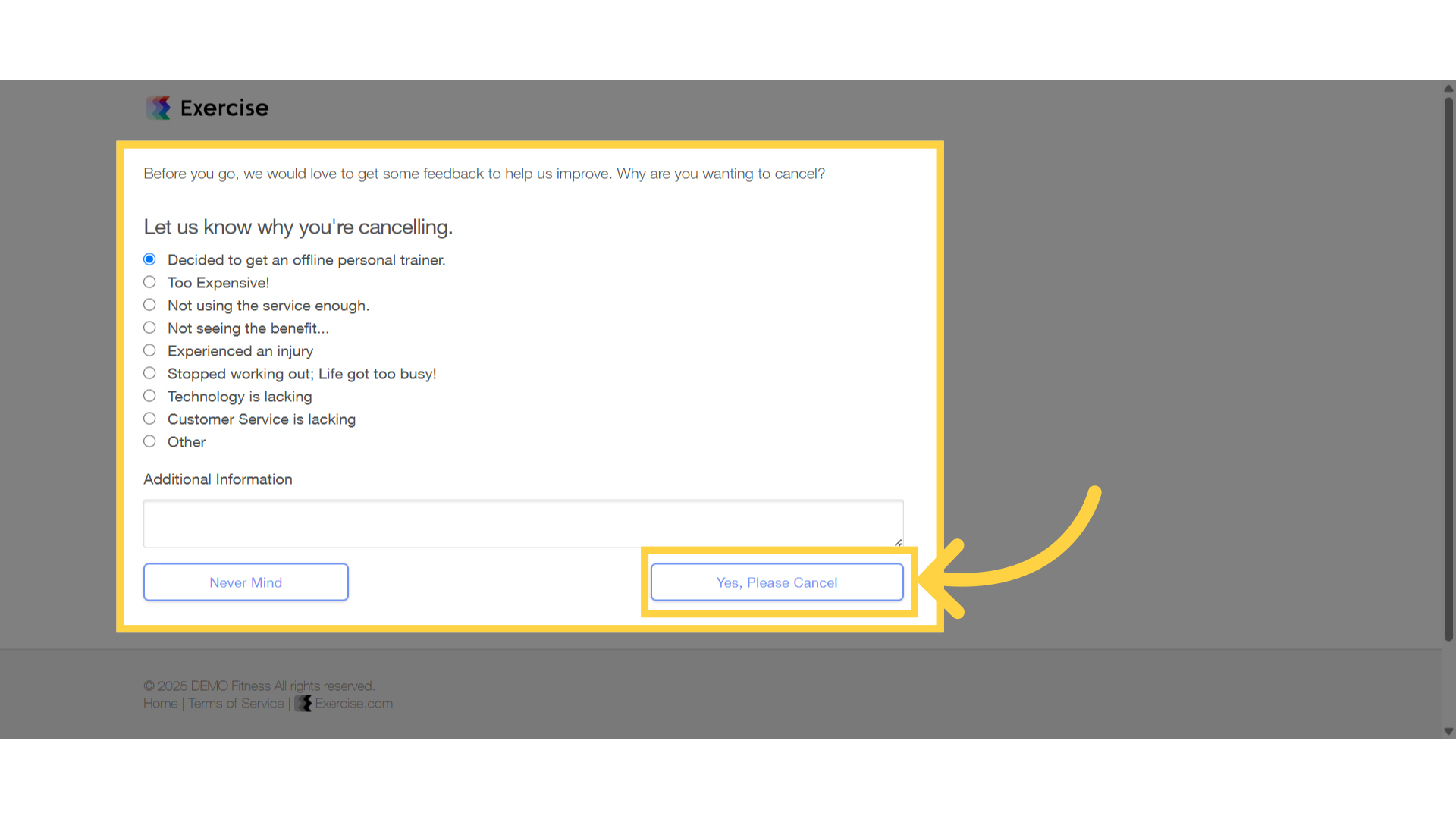 Click 'Yes, Please Cancel' button