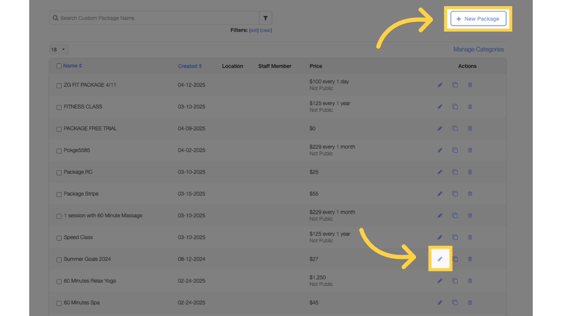 Create or edit a one-time purchase package.