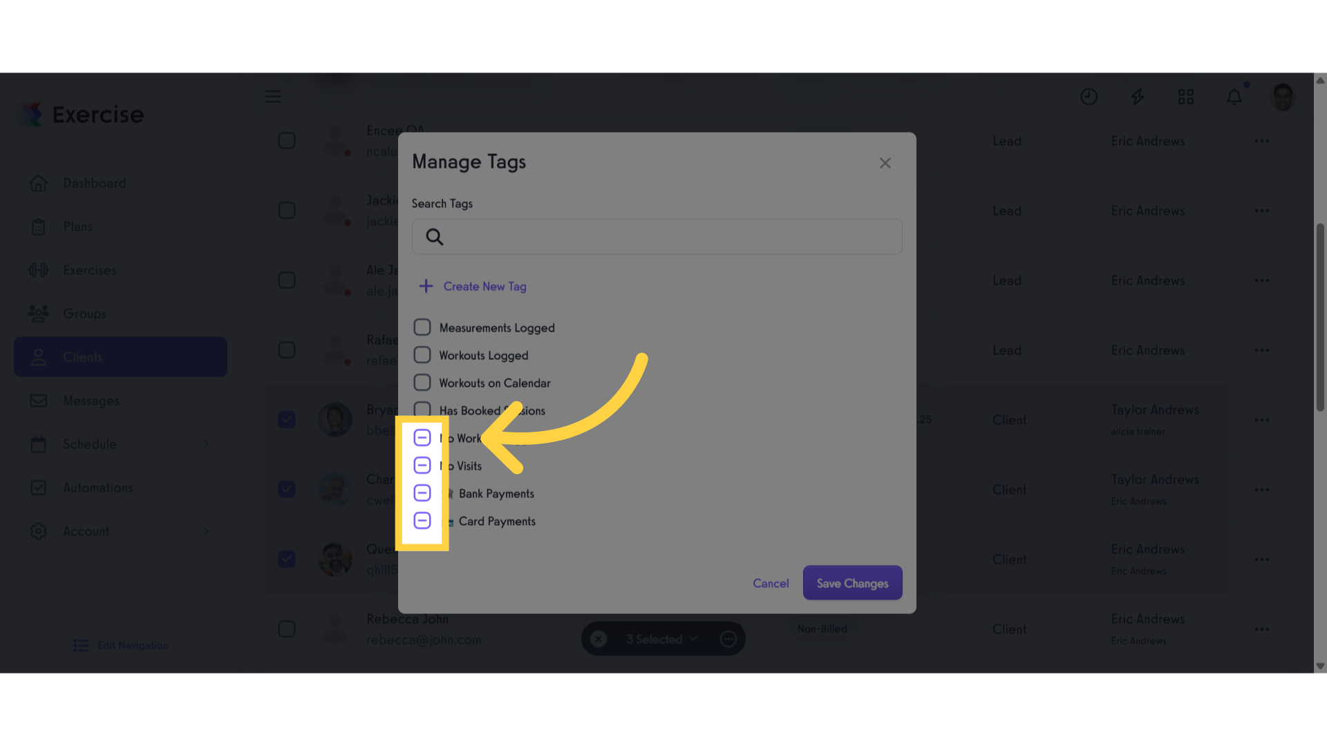 Unselect the tags you want to remove