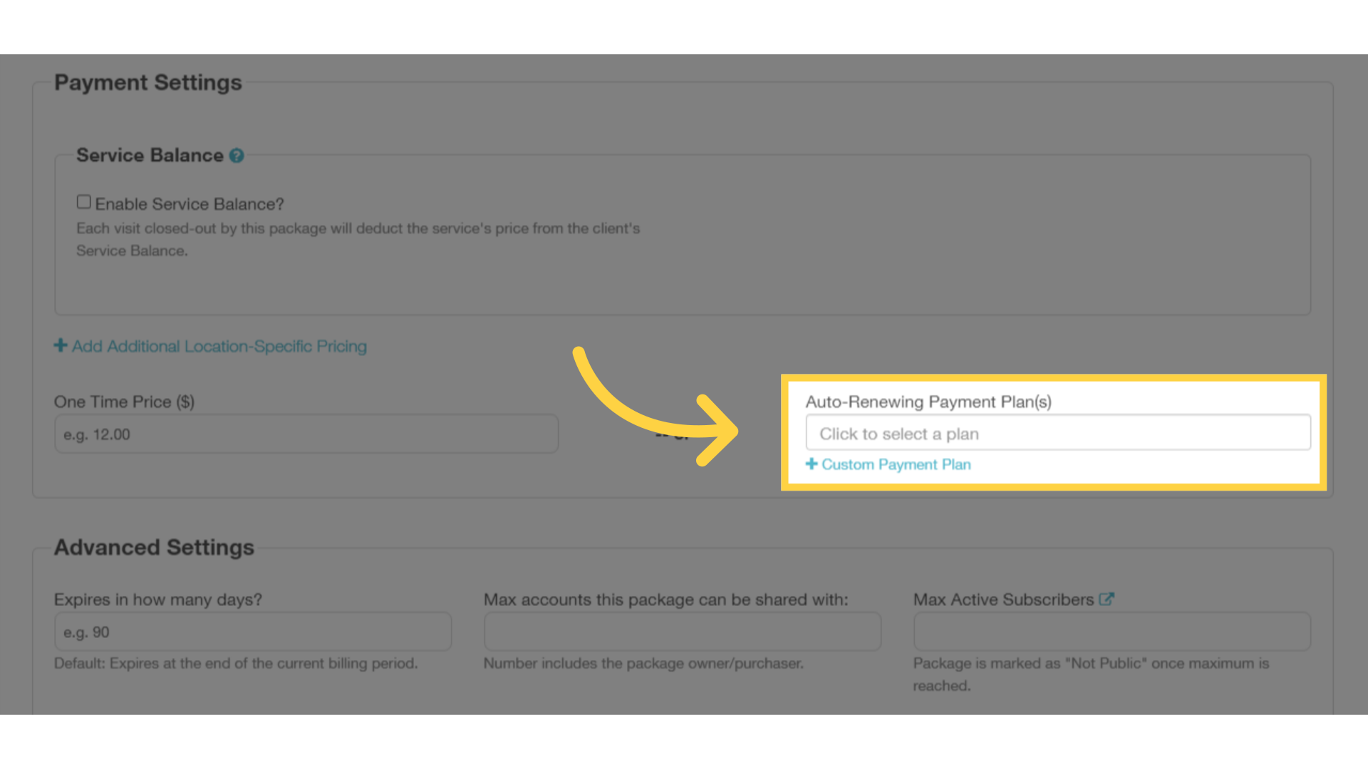 Click into the search box to select your new default pricing.