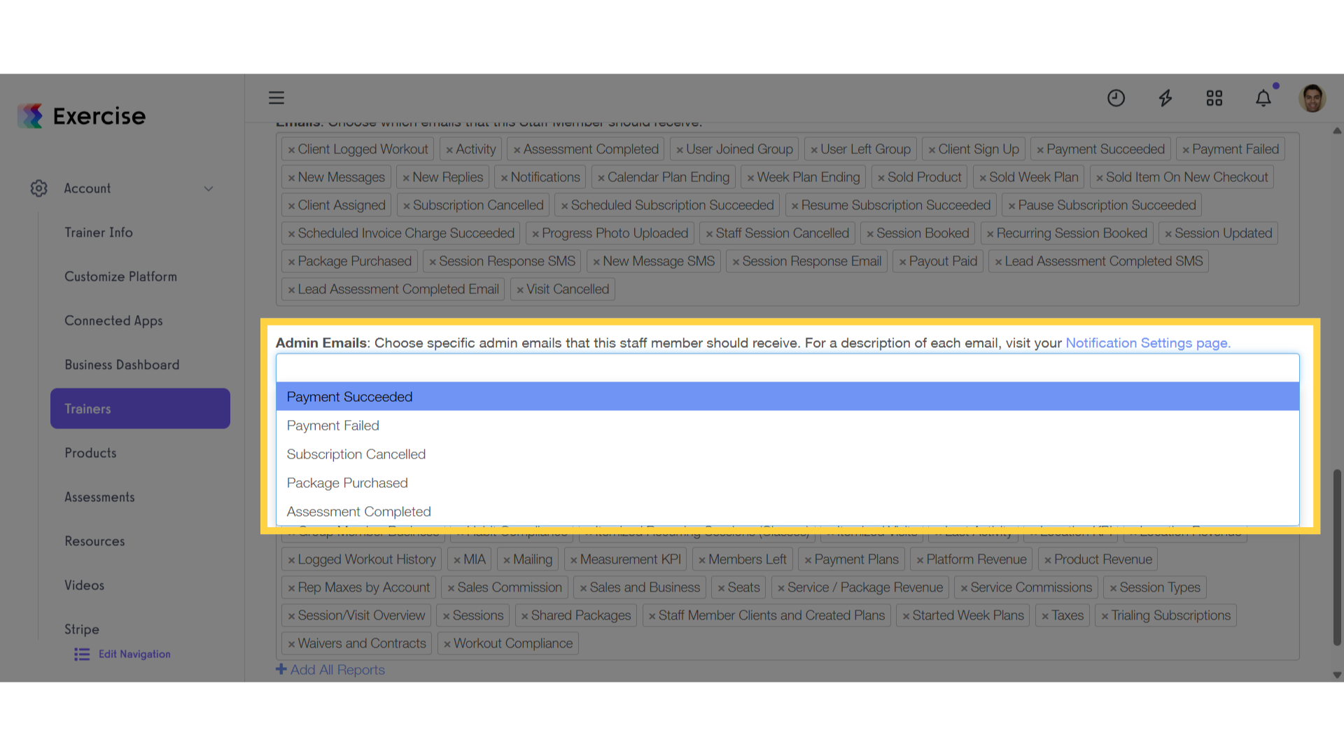Select Admin Emails