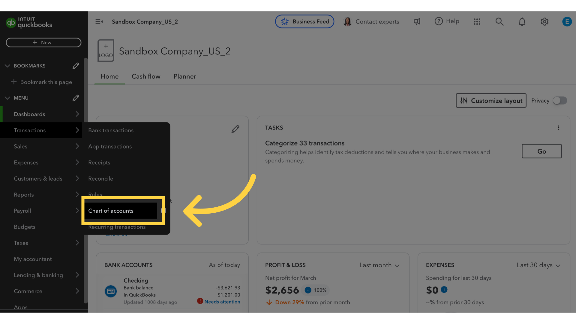 Click on Chart of Accounts