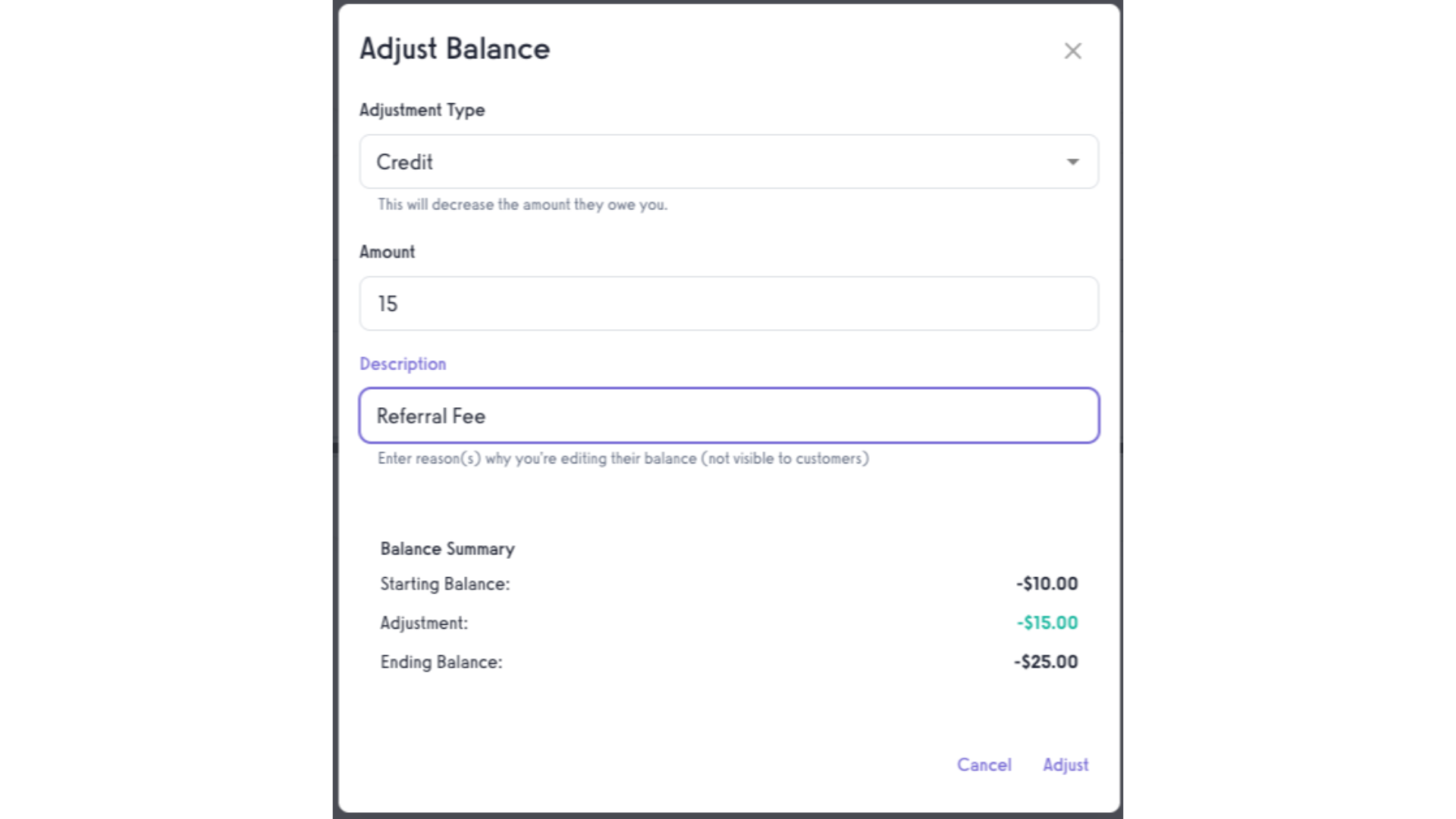 Adjust balance.