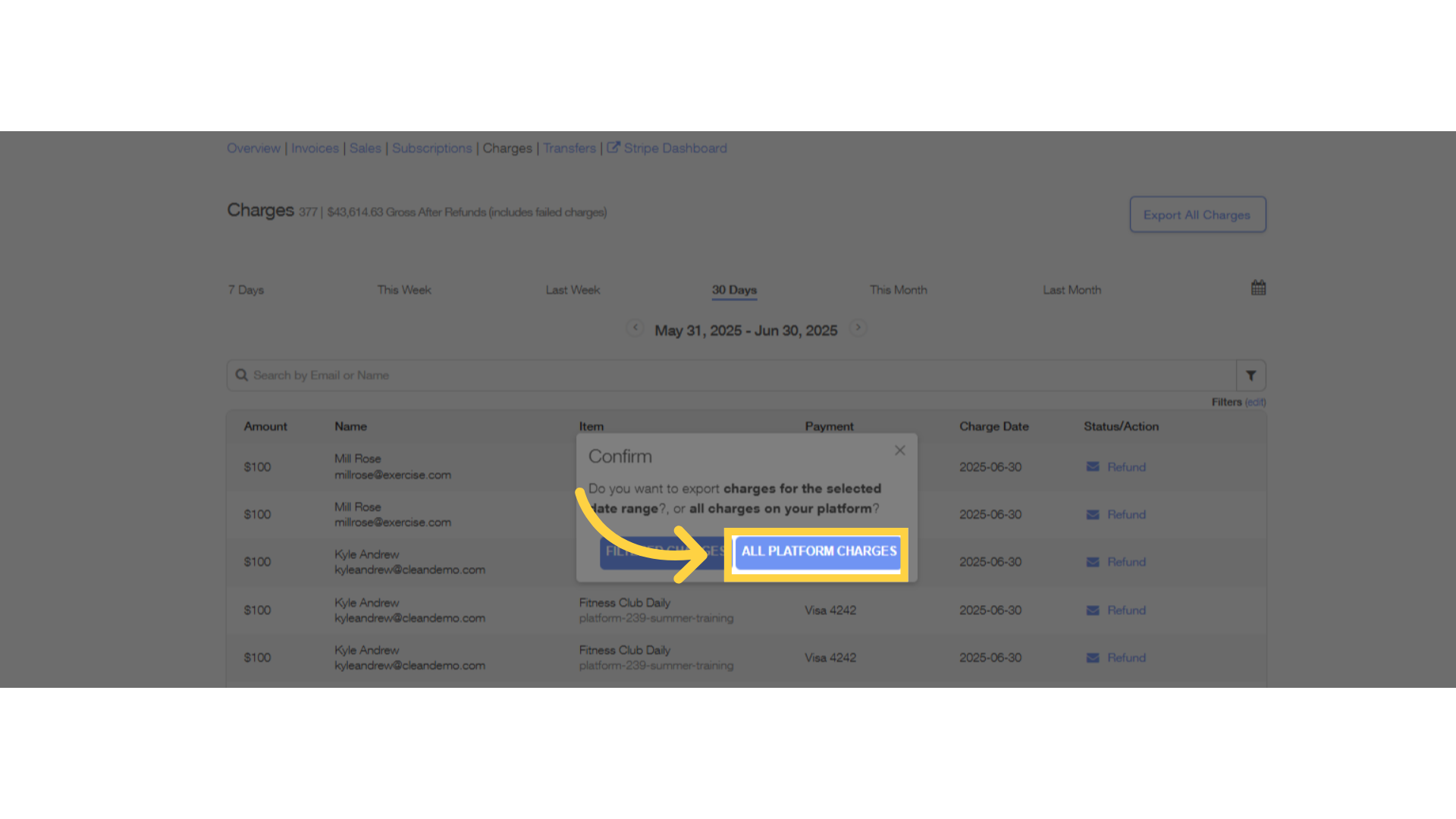 Click 'All Platform Charges'.