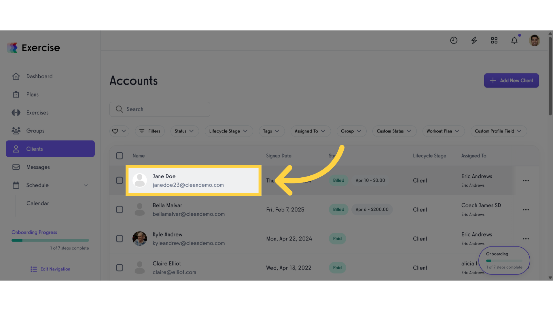 Select a client.