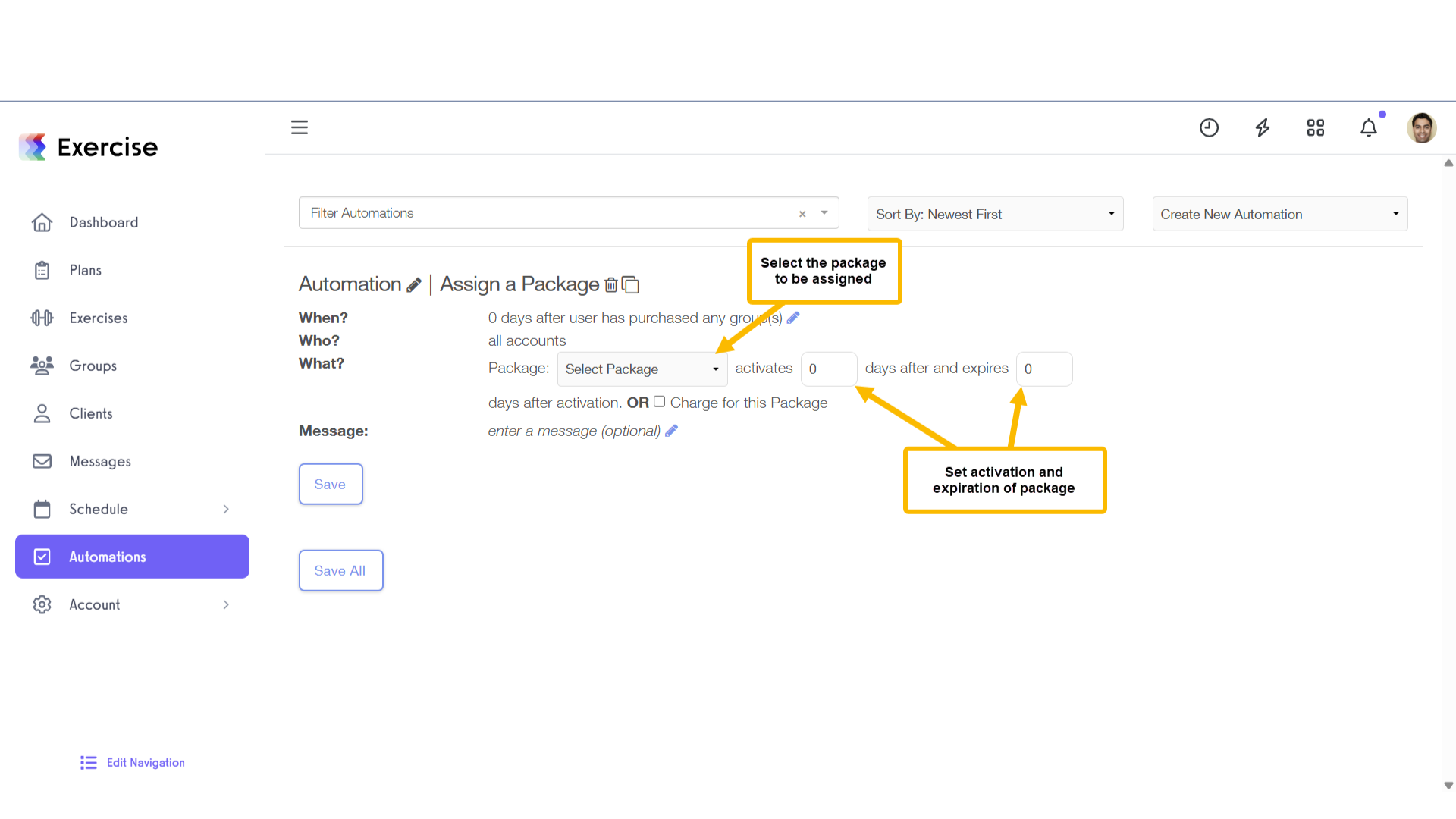 Select the package to be assigned.