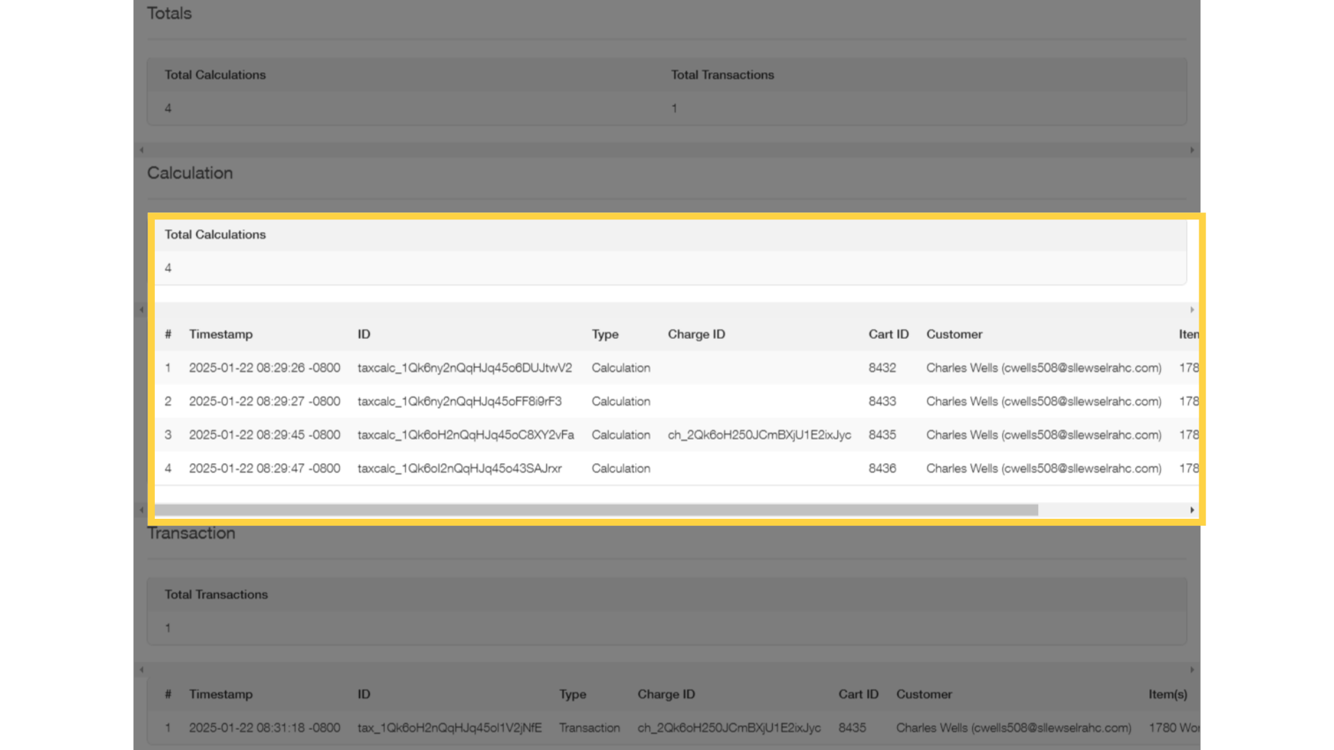 Review the Calculations table to see where tax was automatically calculated.