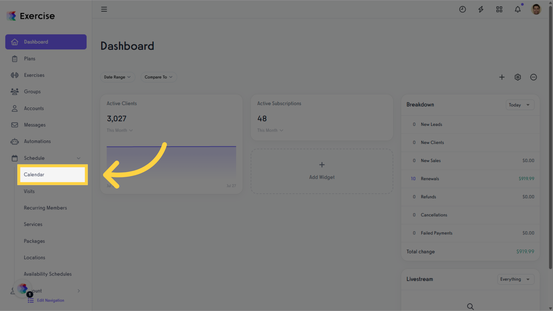 Click 'Calendar' tab in the left sidebar.