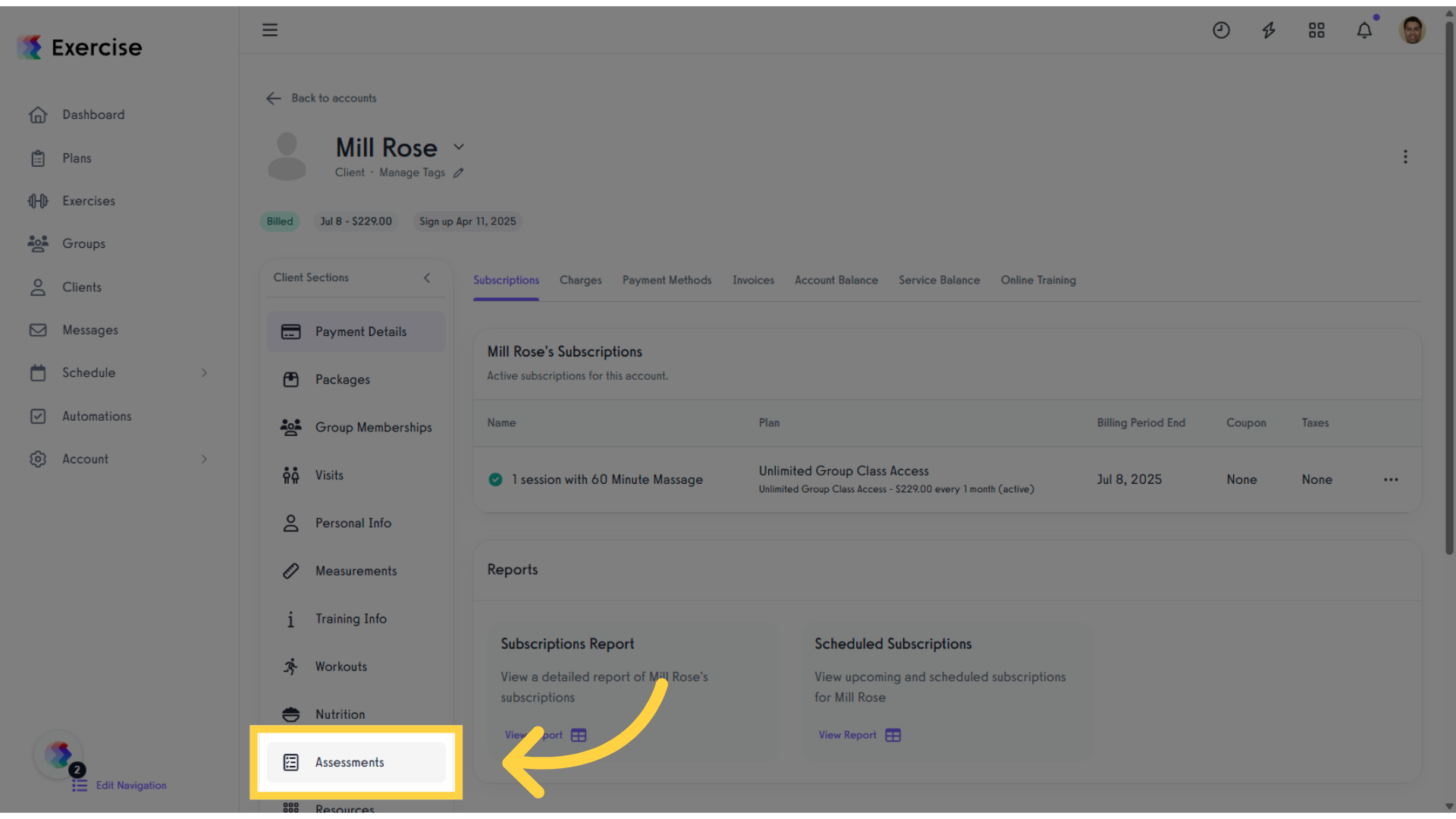 Click 'Assessments' tab.