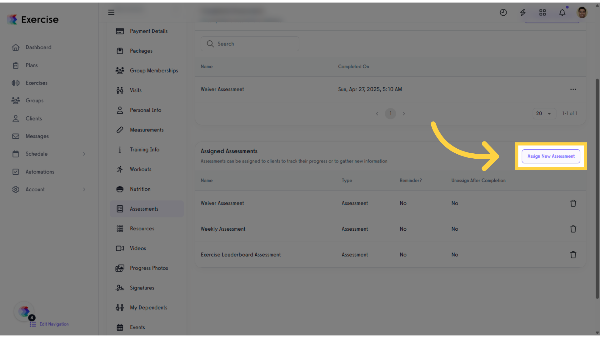 Click 'Assign New Assessment.'