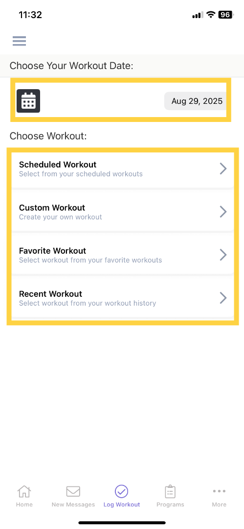 Select a Workout.