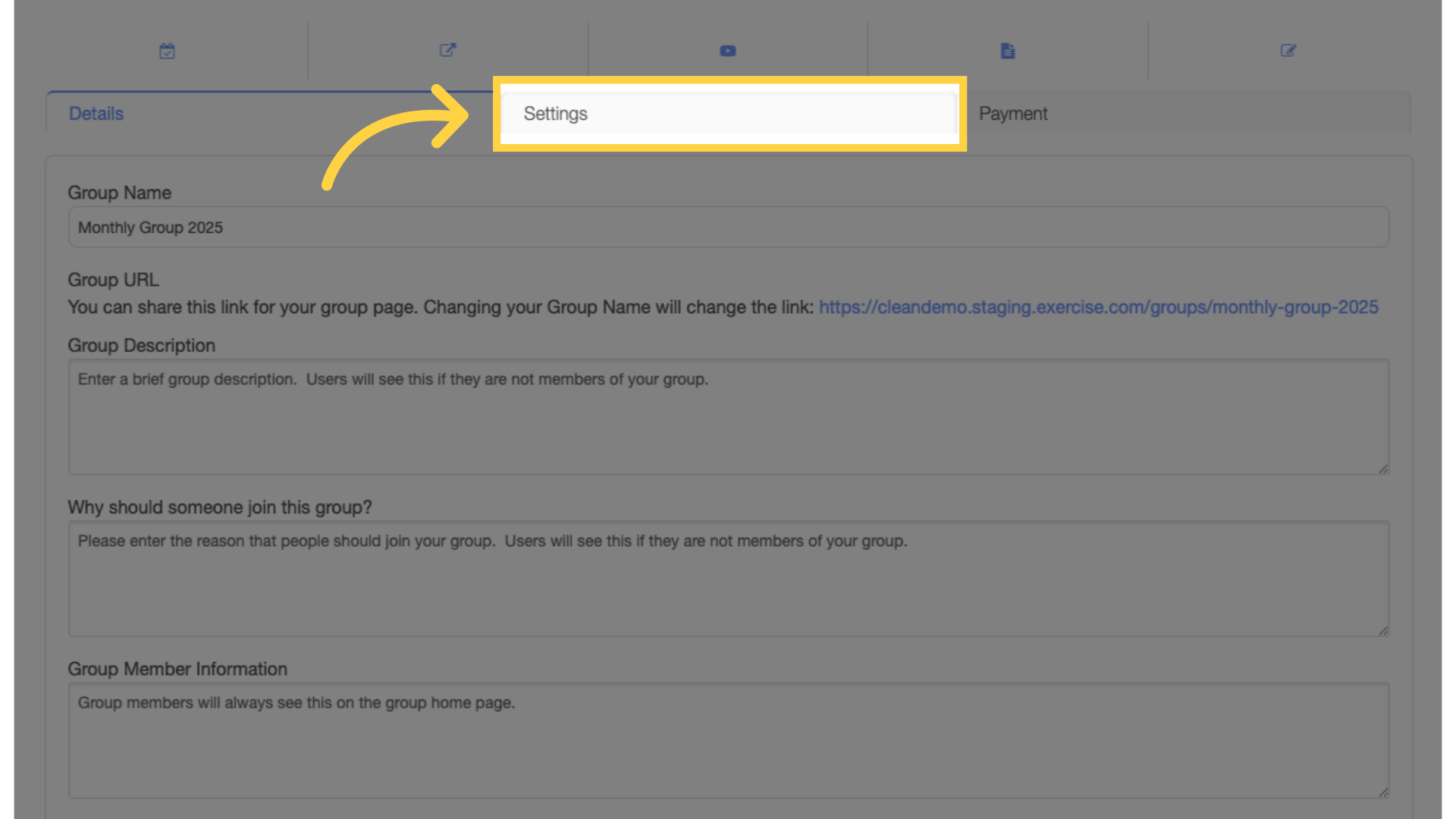 Navigate to 'Settings' tab.