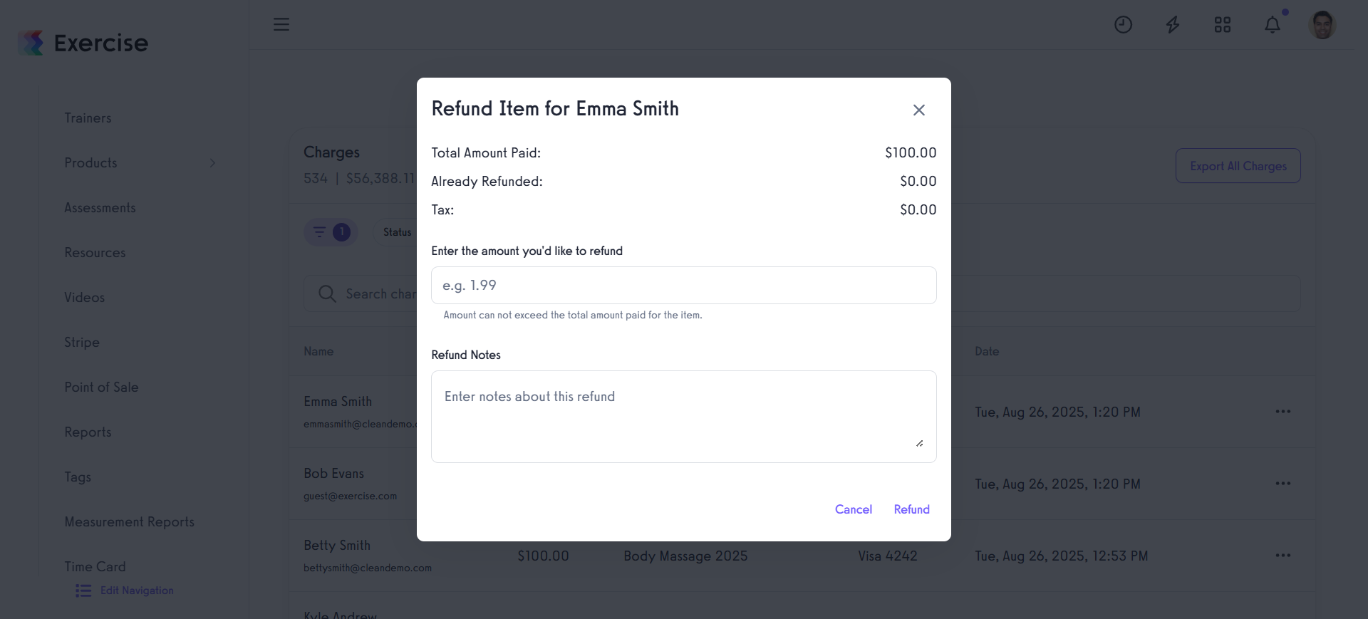 Specify the refund amount and any notes you’d like to include