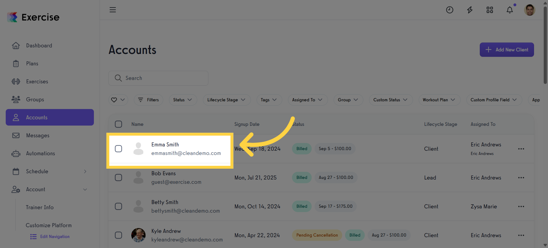 Select a Client
