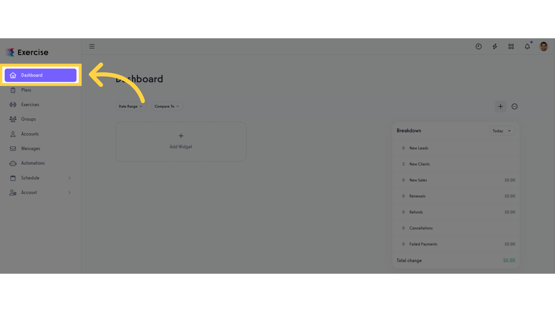 Click 'Dashboard'