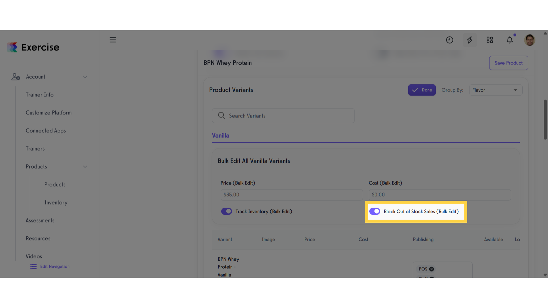 Enable Block Out of Stock
