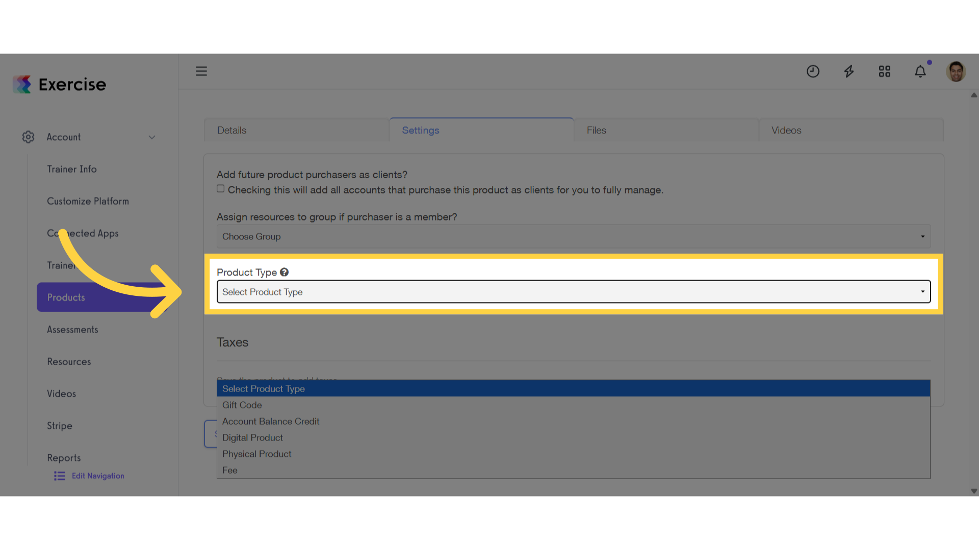 Click 'Select Product Type'