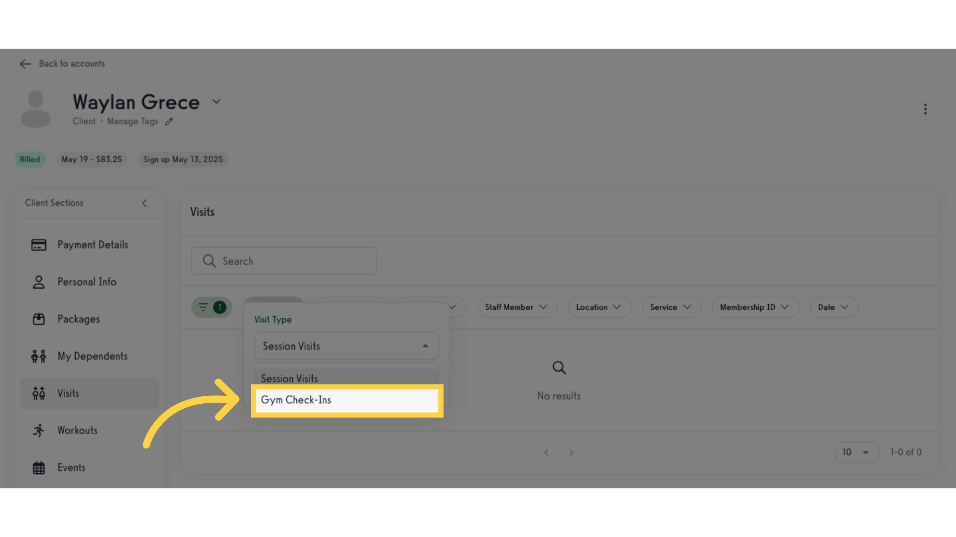 filter by 'Visit Type'
