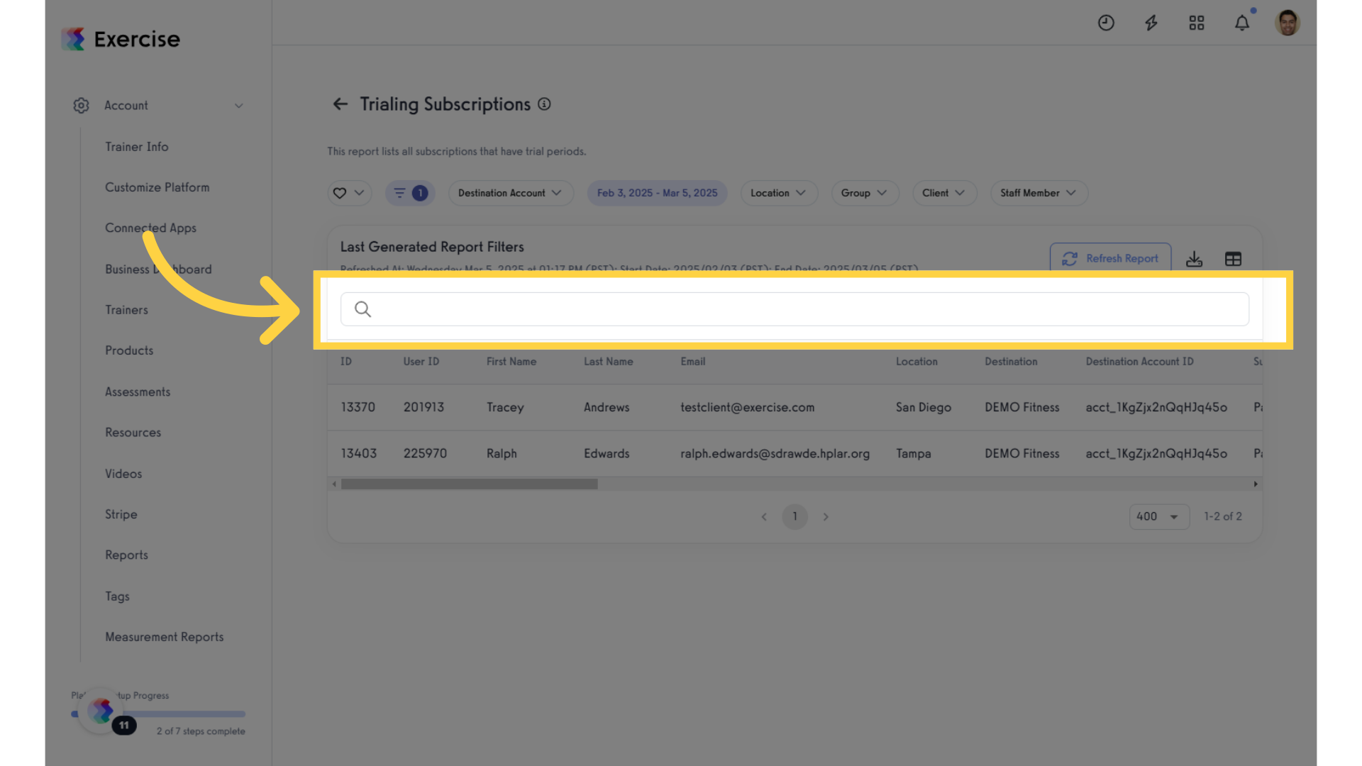 Search for Trialing Subscriptions