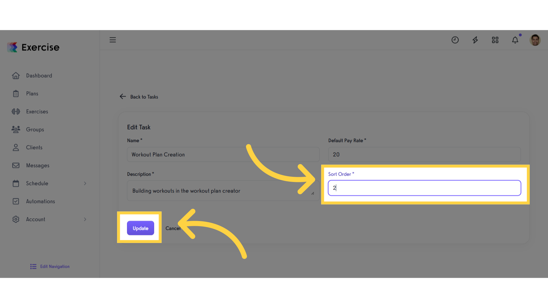 Sort Order & Click 'Update'