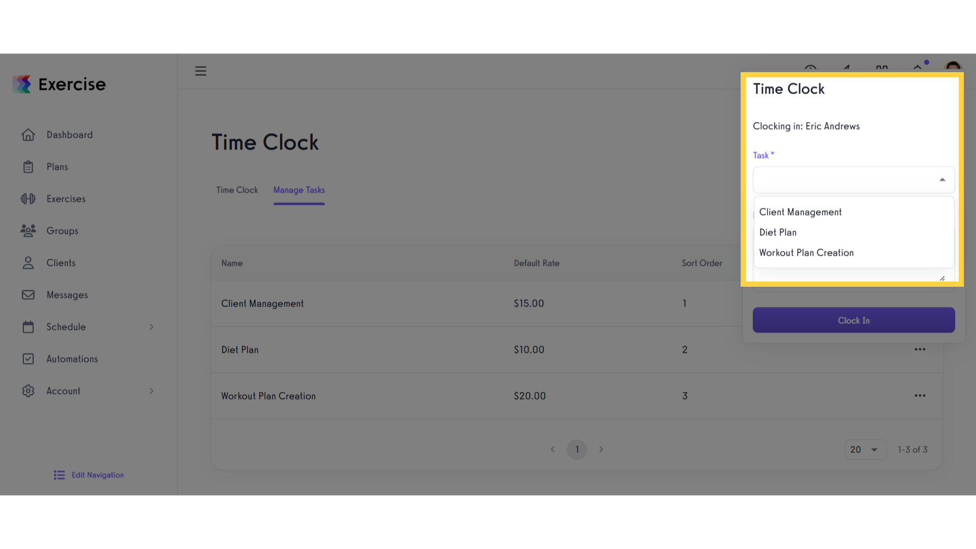 View Clock In Modal