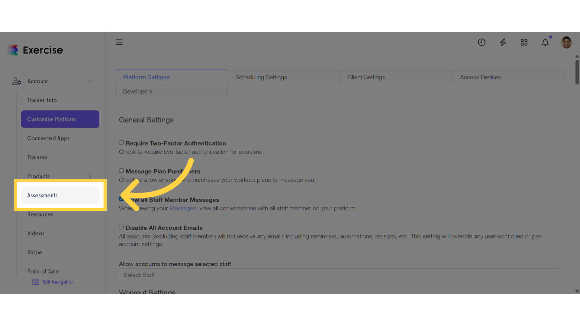Click 'Assessments'