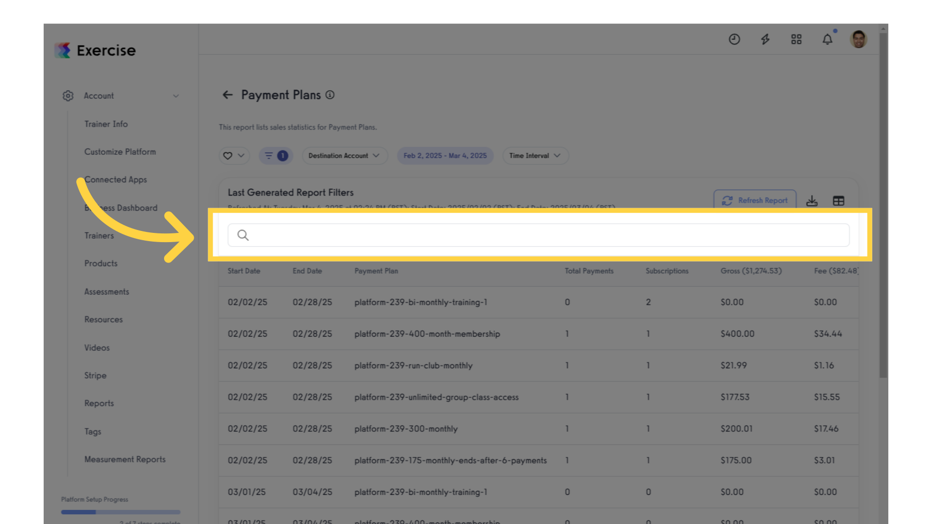 Search for Payment Plan Revenue