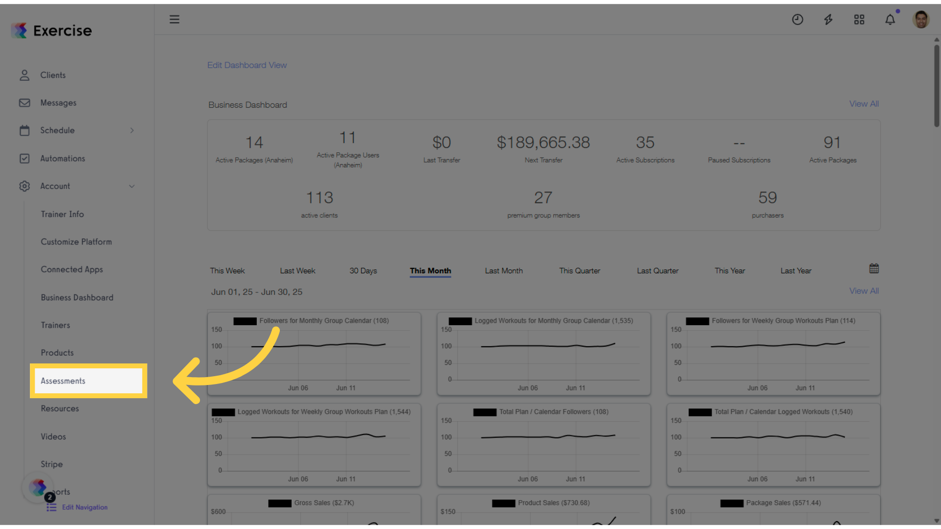 1. In the Account tab, click on the “Assessments” option in the left sidebar.