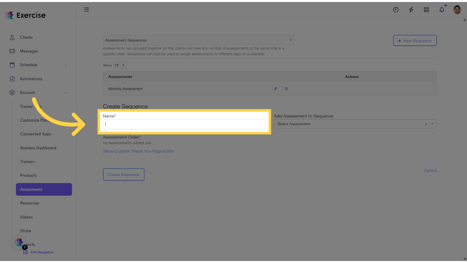 Add a sequence title in the “Name” field.