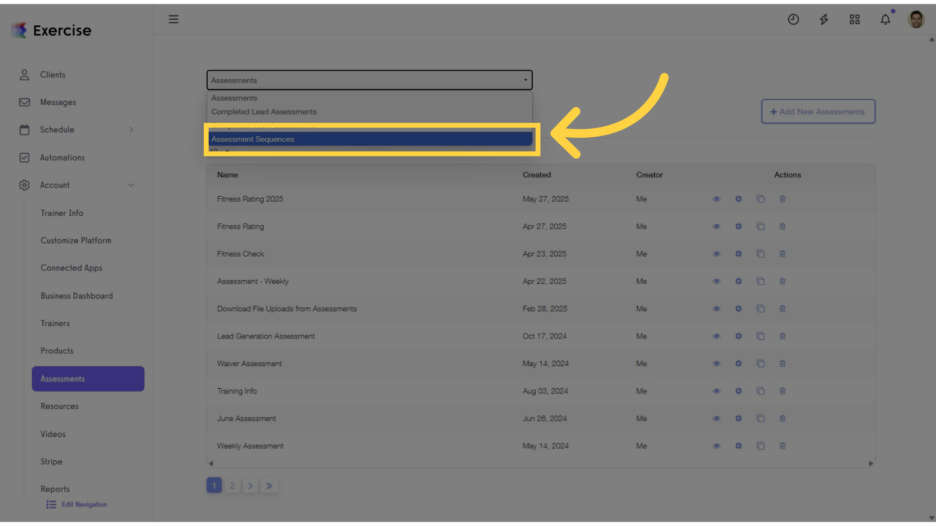 Click 'Assessment Sequences.'