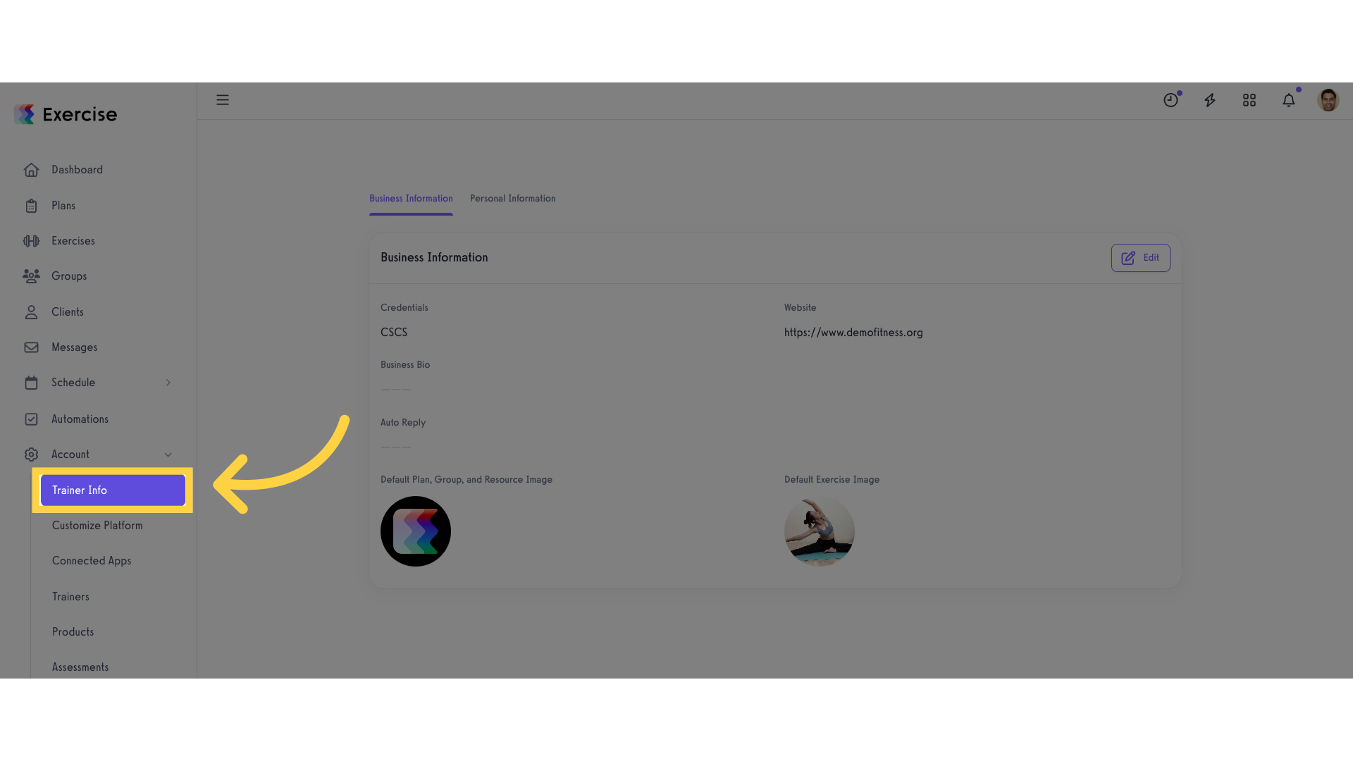 Click 'Trainer Info'.
