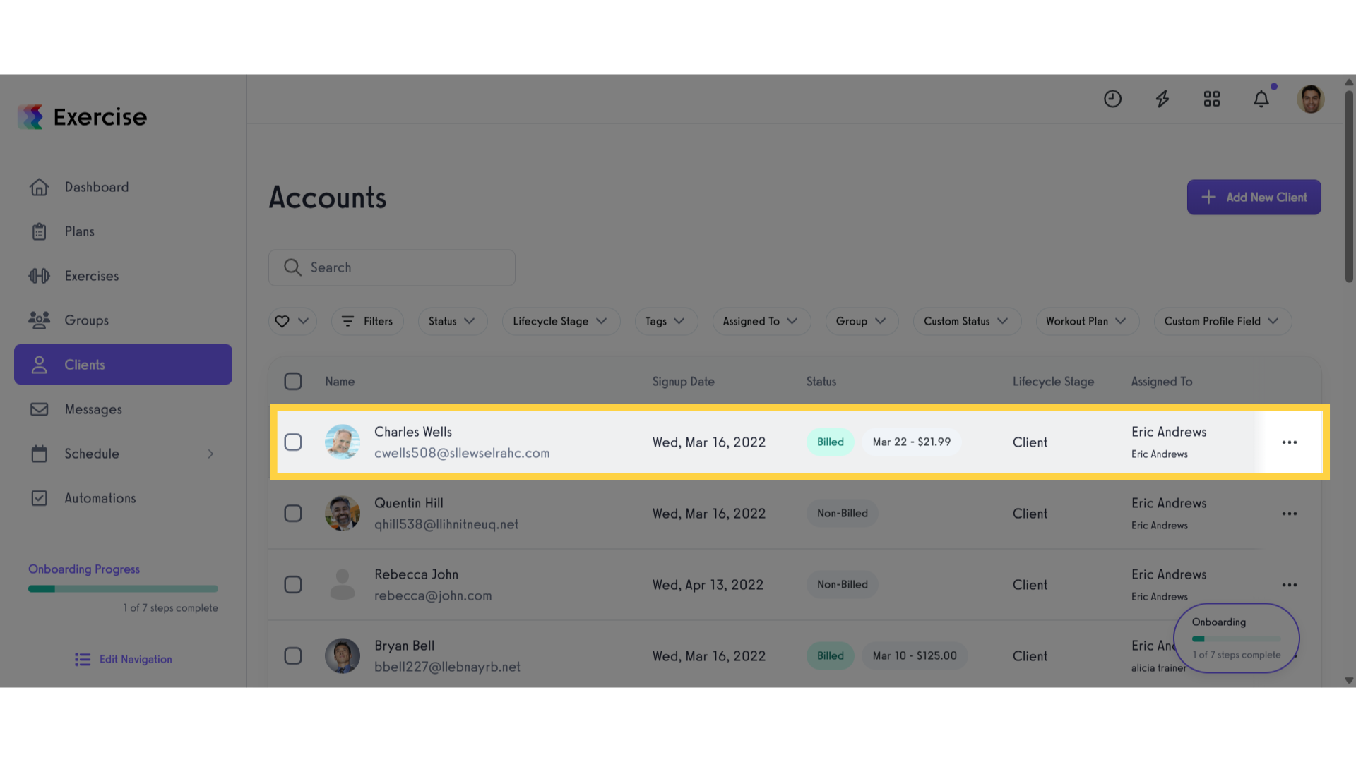 Select a client.
