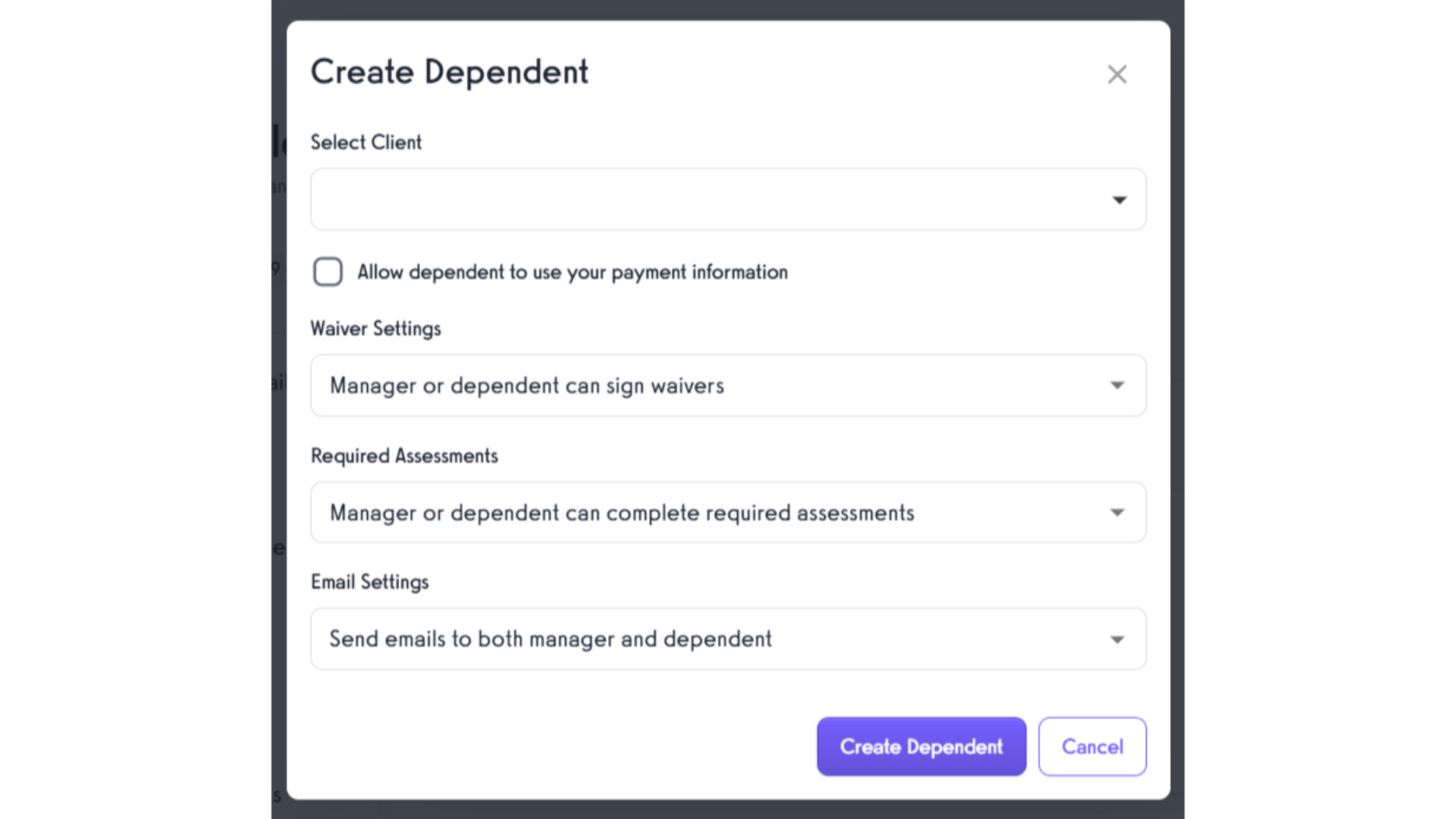 Fill in the dependent details.