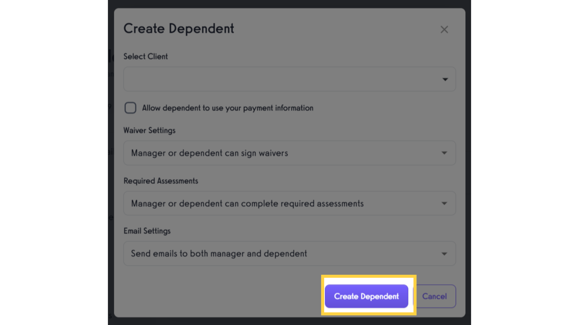 Click Create dependent.